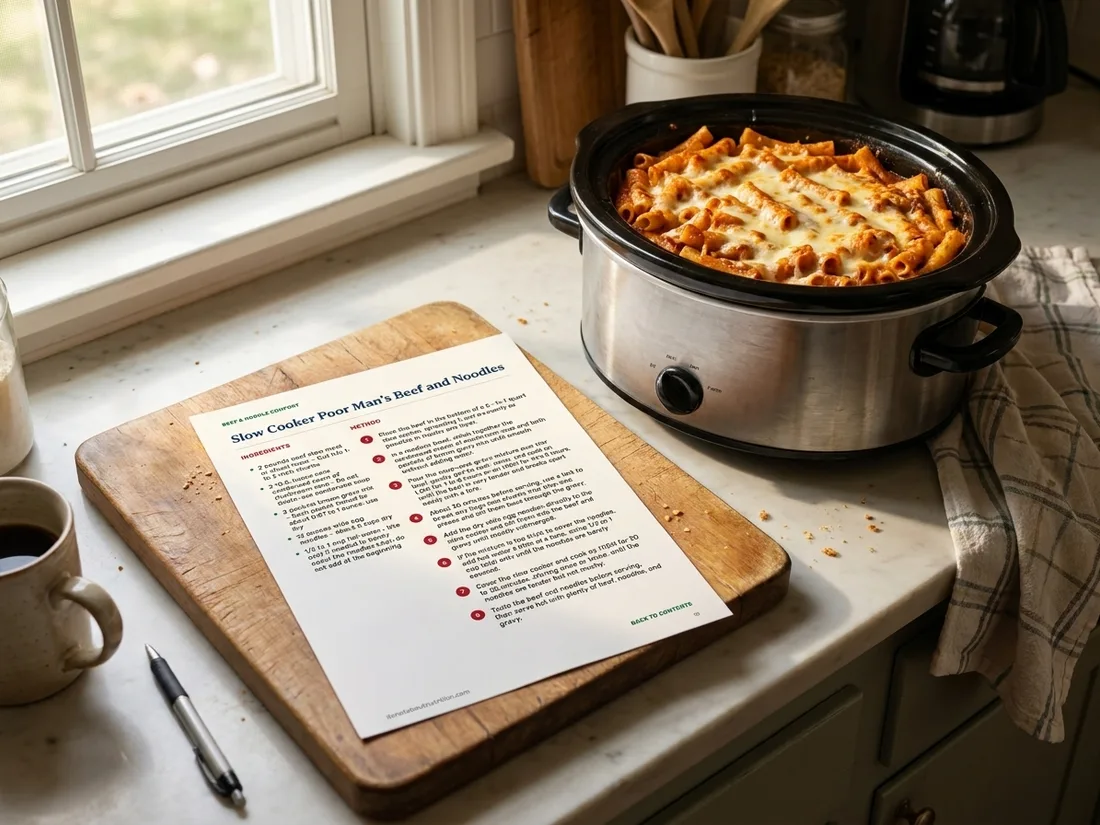 The recipe printed and lying on the kitchen counter