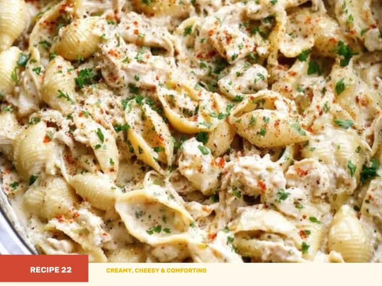Slow Cooker Creamy Garlic Parmesan Chicken Shells