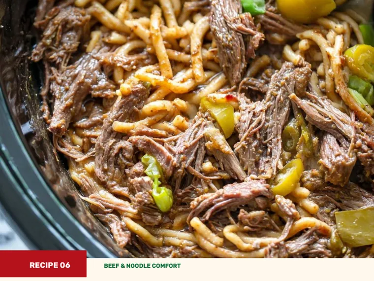 Slow Cooker Mississippi Beef Noodles