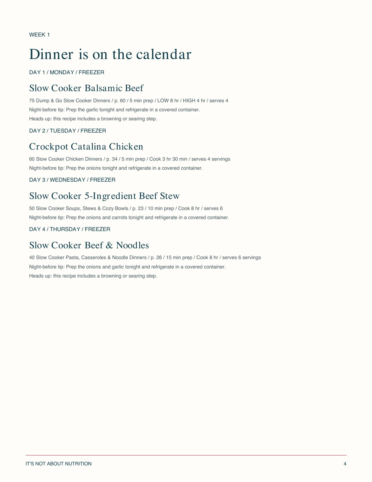 Exact Week 1 dinner plan included in the download