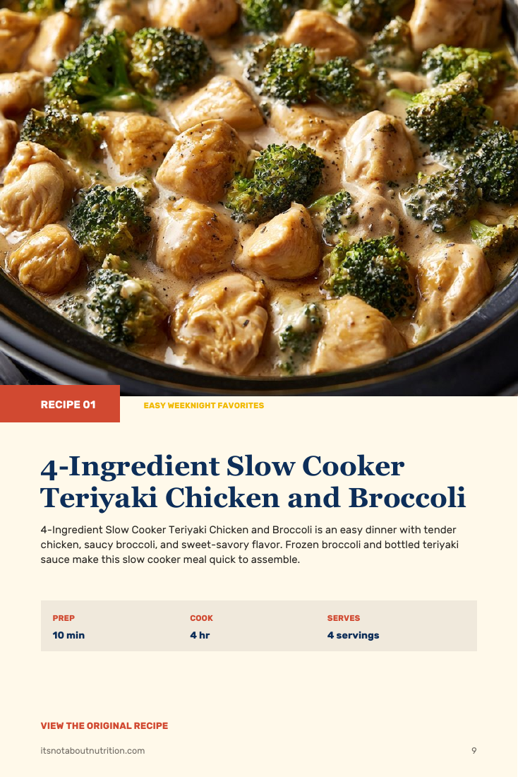 Exact included cookbook photo page for teriyaki chicken and broccoli