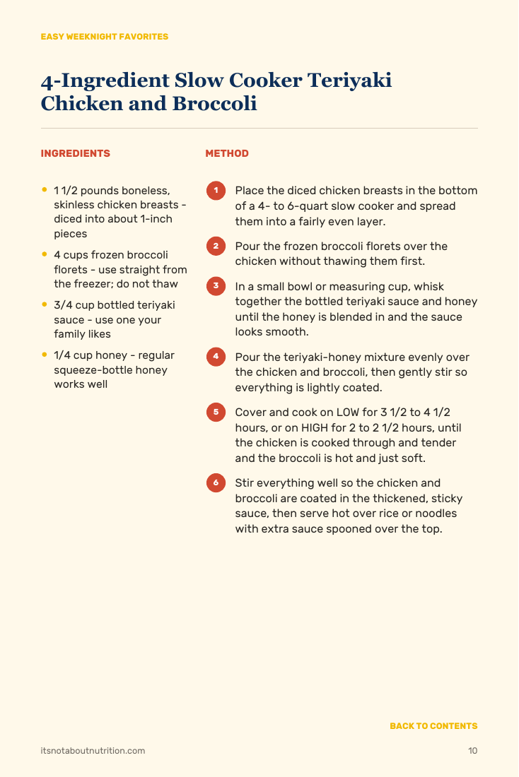 Exact included cookbook recipe page showing ingredients and directions