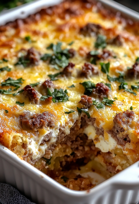 Sausage, Egg ; Cream Cheese Hash Brown Breakfast Casserole