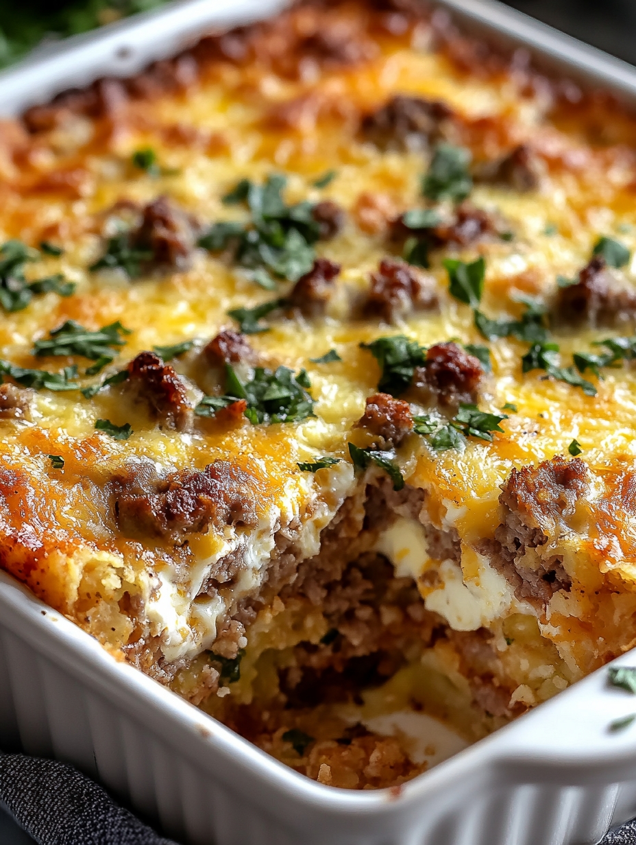 Sausage, Egg ; Cream Cheese Hash Brown Breakfast Casserole