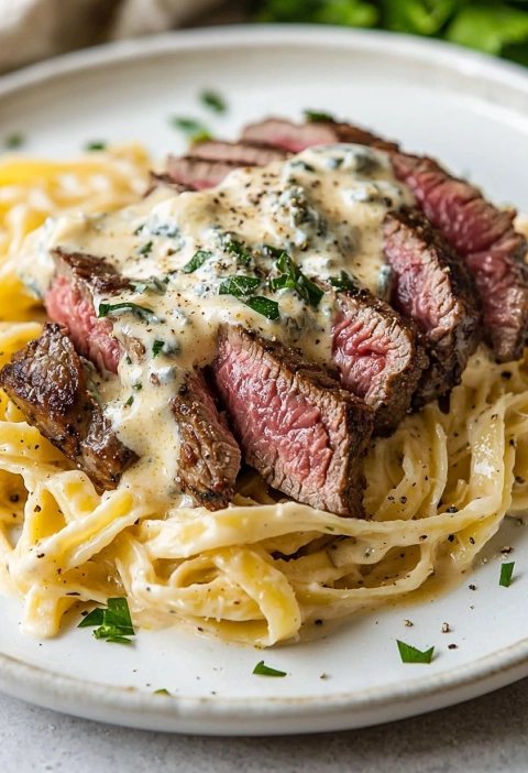 Savory Steak Gorgonzola Alfredo with Creamy Parmesan Sauce: A Rich and Indulgent Pasta Dish
