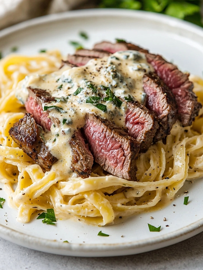 Savory Steak Gorgonzola Alfredo with Creamy Parmesan Sauce: A Rich and Indulgent Pasta Dish