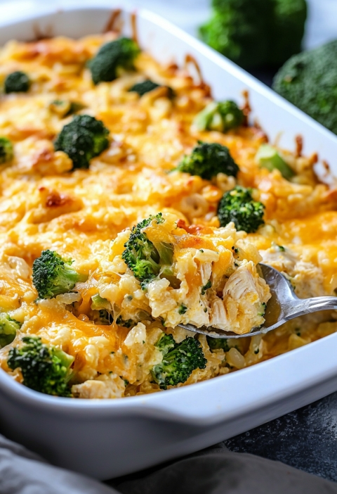 Broccoli Rice Cheese and Chicken Casserole