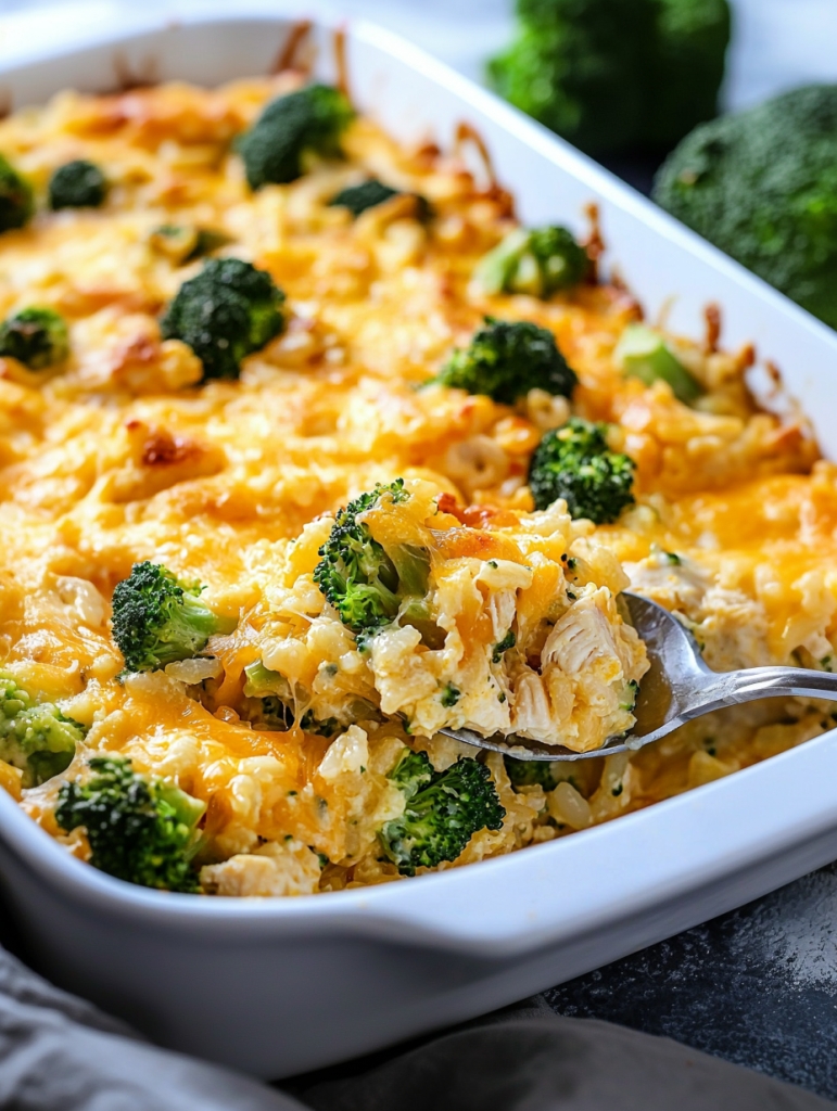 Broccoli Rice Cheese and Chicken Casserole