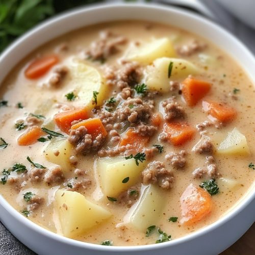 Creamy Potato Hamburger Soup Made in the Crockpot