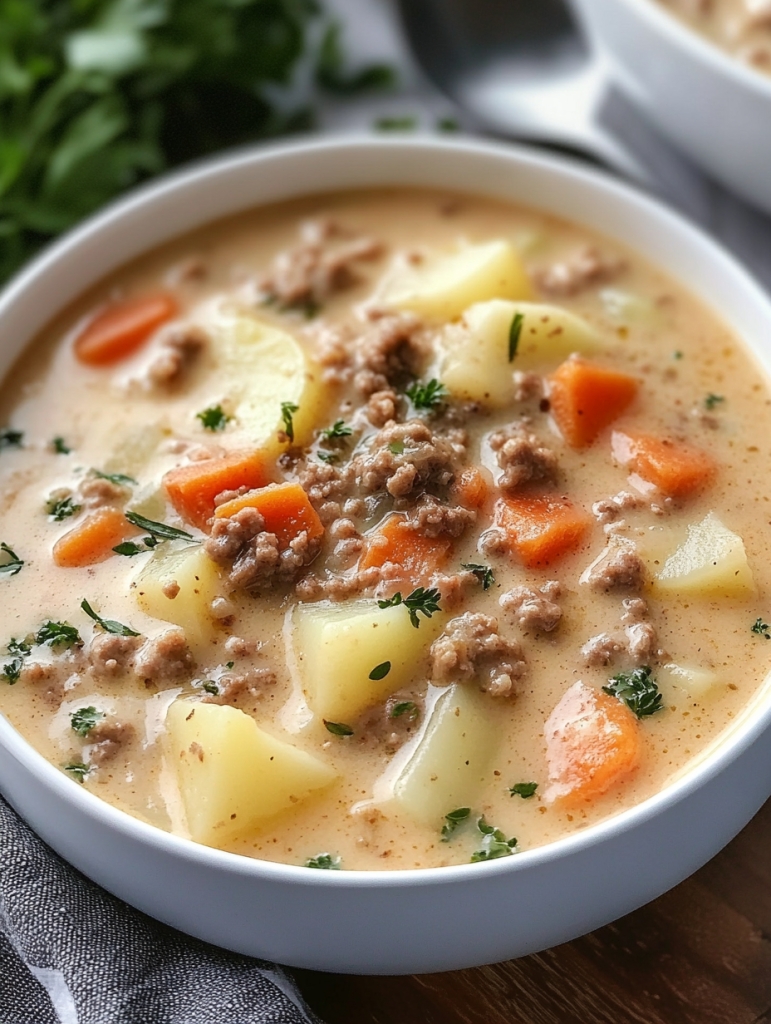 Creamy Potato Hamburger Soup Made in the Crockpot