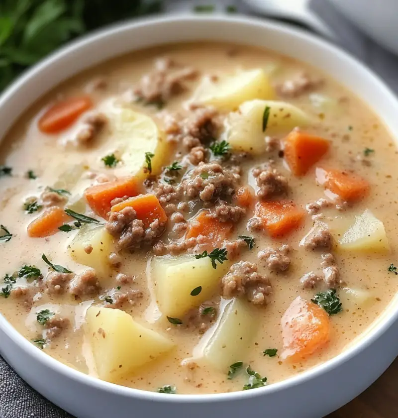 Creamy Potato Hamburger Soup Made in the Crockpot