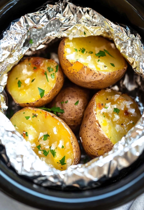 Slow Cooker Foil Baked Potatoes