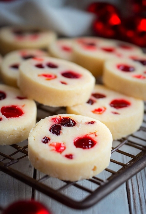 Christmas Maraschino Cherry Shortbread Cookies