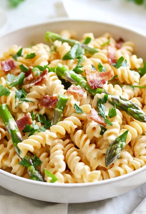 Creamy Pasta with Asparagus & Bacon