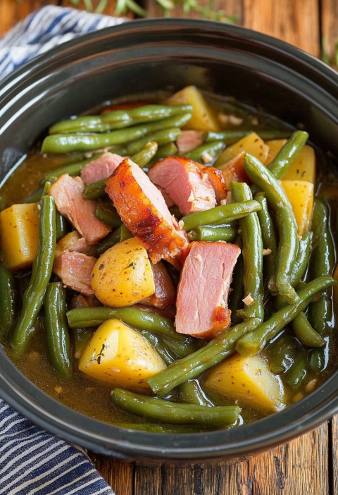 Slow Cooker Ham, Green Beans, and Potatoes Recipe