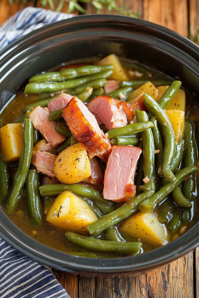 Slow Cooker Ham, Green Beans, and Potatoes Recipe