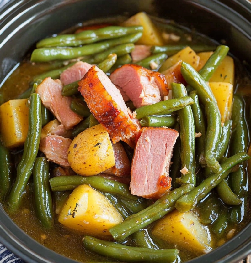 Slow Cooker Ham, Green Beans, and Potatoes Recipe