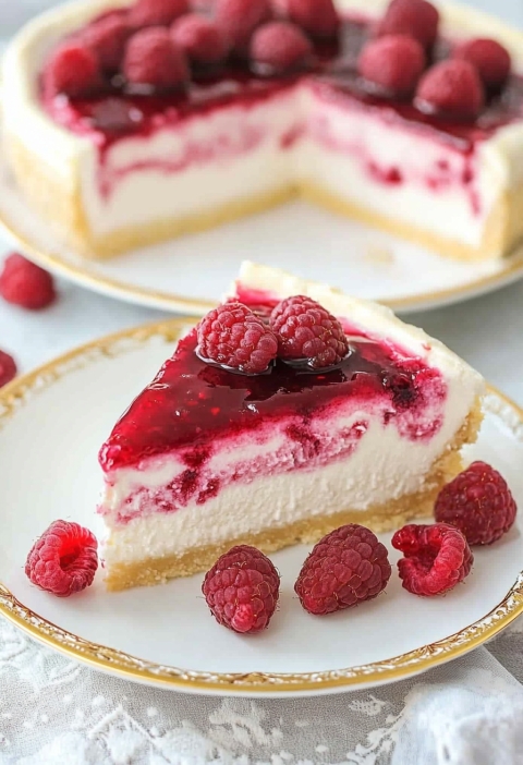 Raspberry Ripple Cheesecake Slice