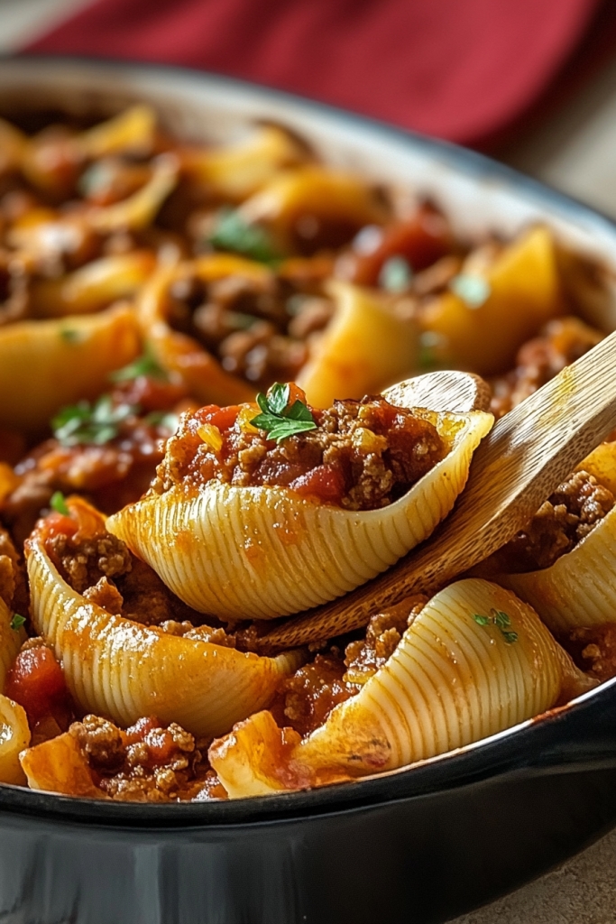 EASY MEXICAN PASTA SHELLS WITH GROUND BEEF
