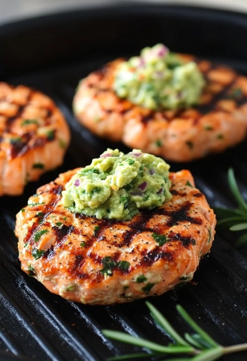 Grilled Salmon Burgers with Avocado Salsa
