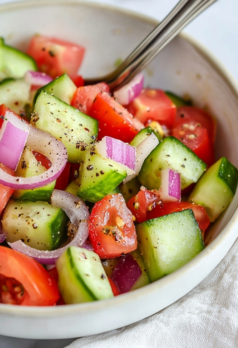 MARINATED CUCUMBERS, ONIONS, AND TOMATOES