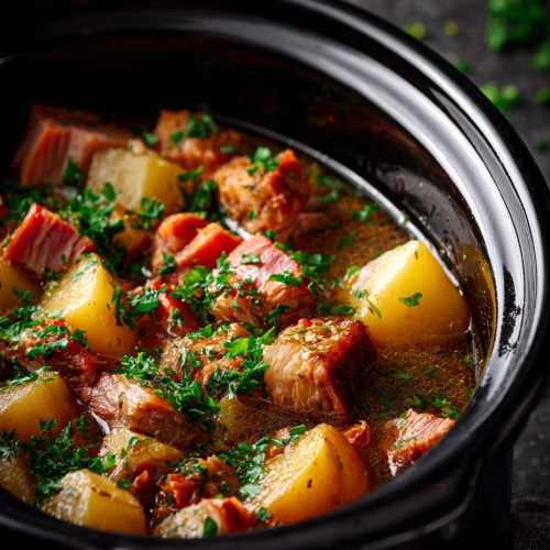Slow Cooker Ham and Potatoes with Bacon