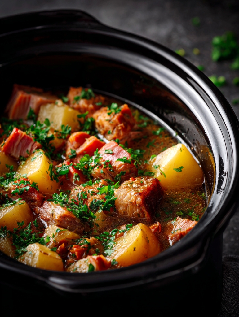 Slow Cooker Ham and Potatoes with Bacon