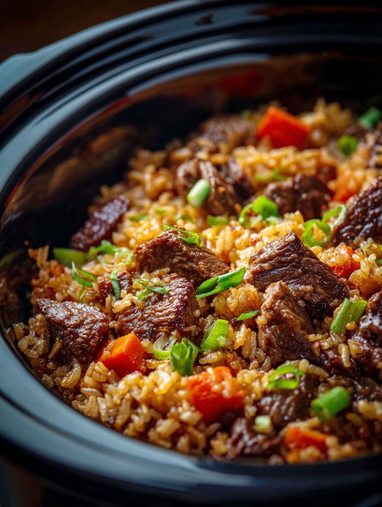 Baked Onion Beef Fried Rice with Mixed Vegetables