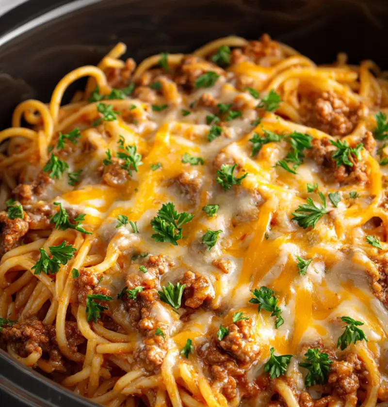 Slow Cooker 4-Ingredient Cheesy Spaghetti