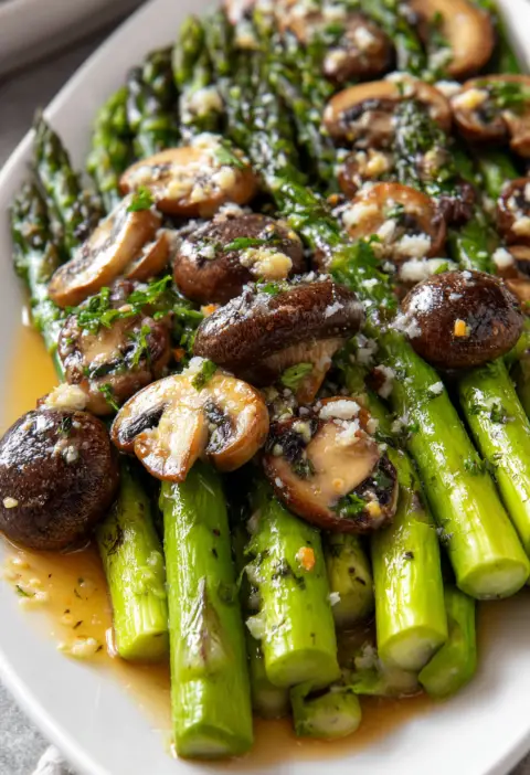 Slow Cooker Butter Garlic Asparagus and Mushrooms