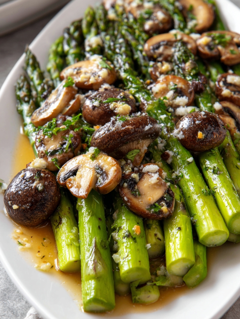 Slow Cooker Butter Garlic Asparagus and Mushrooms