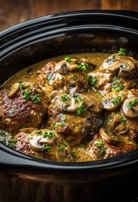 Slow Cooker Herb-Infused Salisbury Steak with Mushroom Gravy