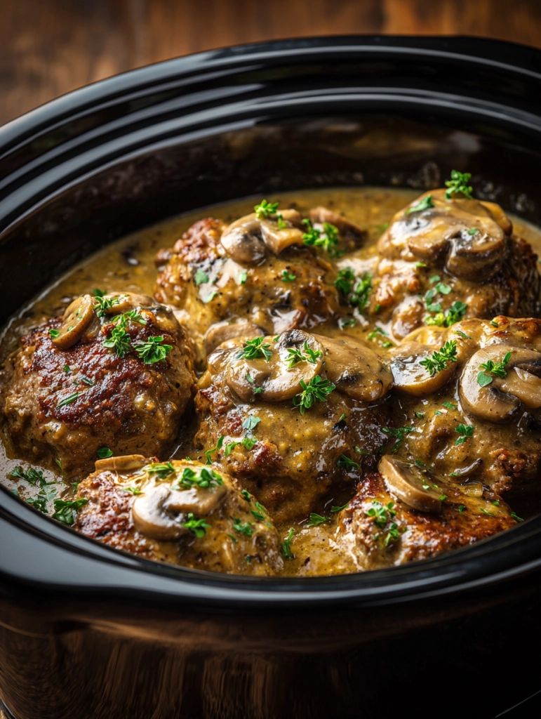 Slow Cooker Herb-Infused Salisbury Steak with Mushroom Gravy