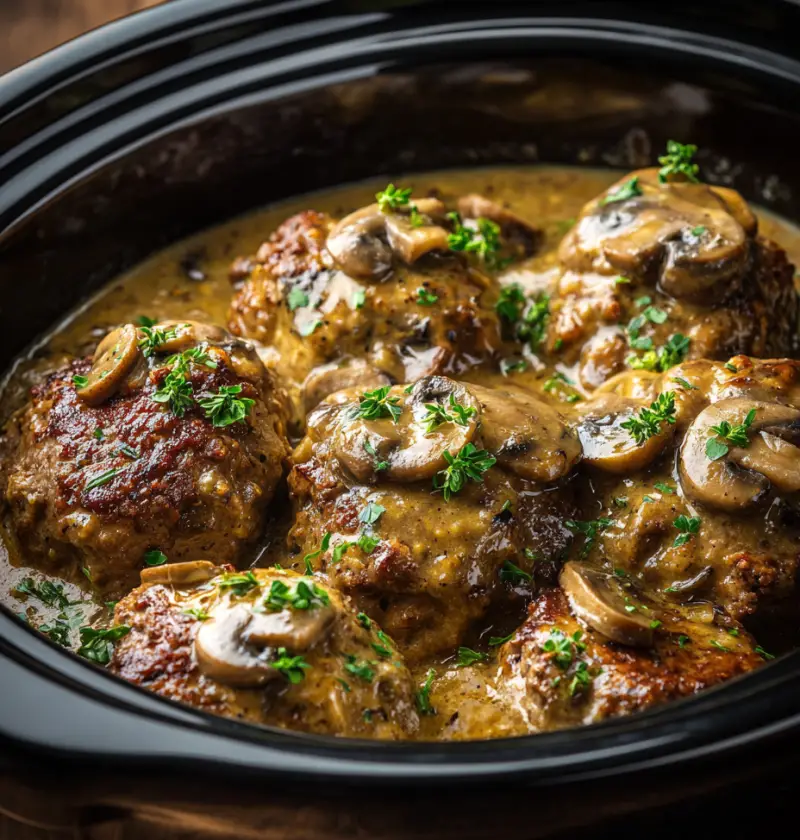 Slow Cooker Herb-Infused Salisbury Steak with Mushroom Gravy
