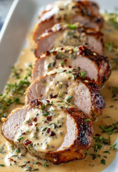 Slow Cooker Herb-Crusted Pork Tenderloin with Creamy Dijon and Herb Sauce