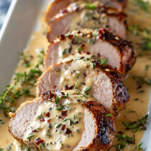 Slow Cooker Herb-Crusted Pork Tenderloin with Creamy Dijon and Herb Sauce