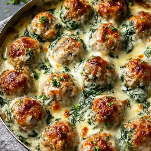 Southern Baked Chicken Ricotta Meatballs with Spinach Alfredo