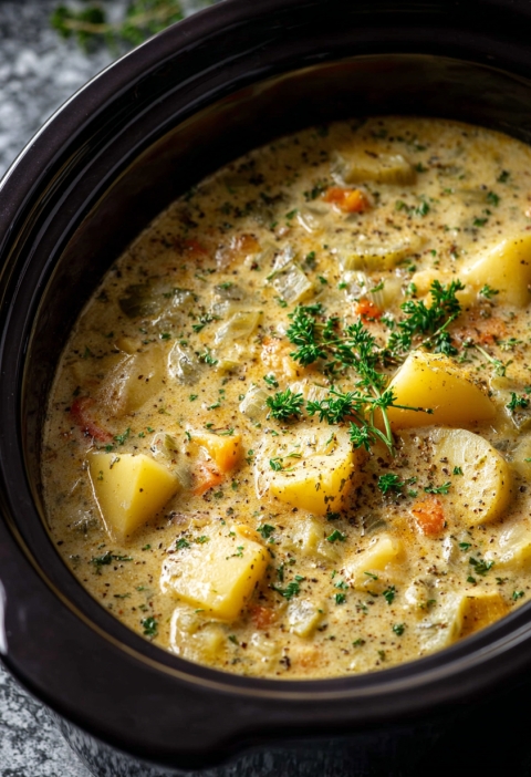 Slow Cooker Herb-Infused Potato Chowder with Leeks