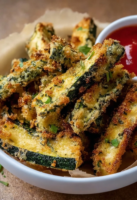 Herb-Infused Baked Zucchini Fries with Almond Flour