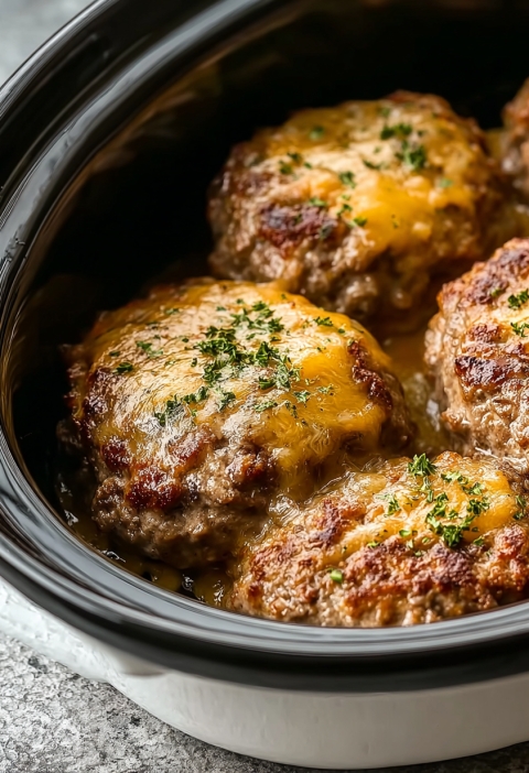Slow Cooker Creamy Ranch Cheddar Beef Patties