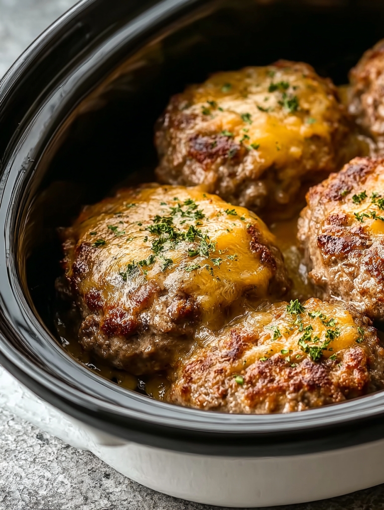 Slow Cooker Creamy Ranch Cheddar Beef Patties
