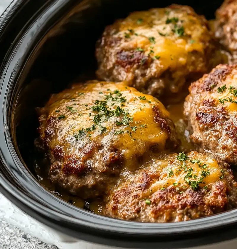Slow Cooker Creamy Ranch Cheddar Beef Patties