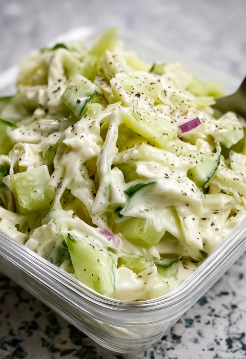 Creamy Peppery Coleslaw with Cucumbers and Celery