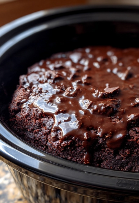 Slow Cooker 4-Ingredient Hot Fudge Brownies