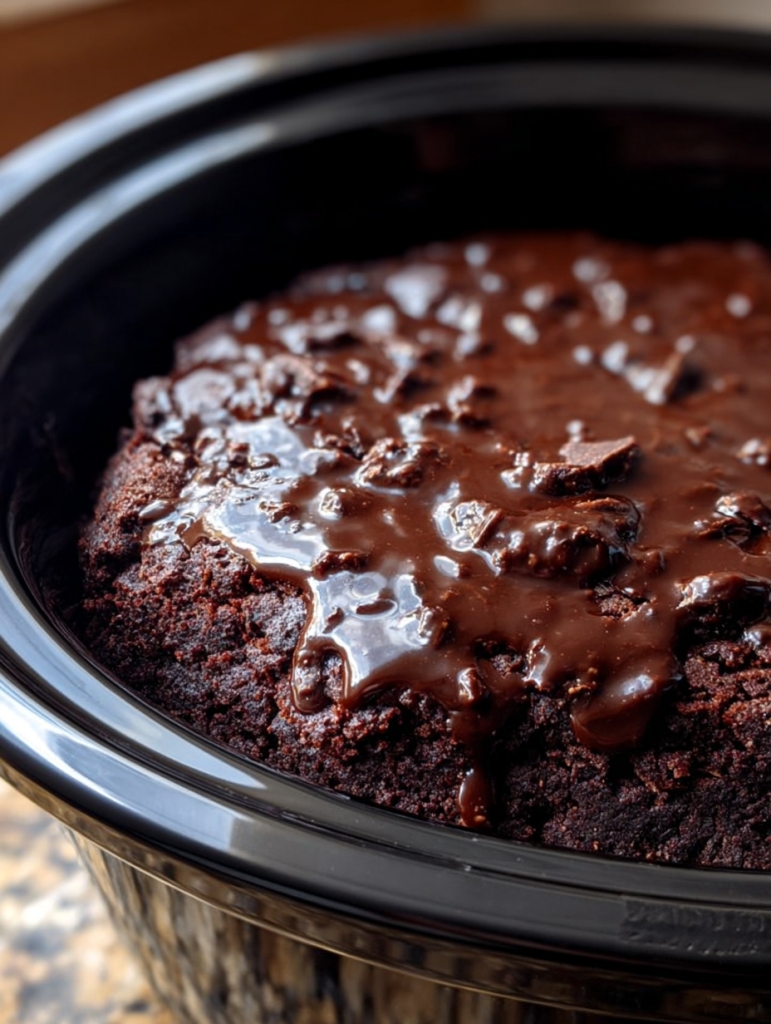 Slow Cooker 4-Ingredient Hot Fudge Brownies