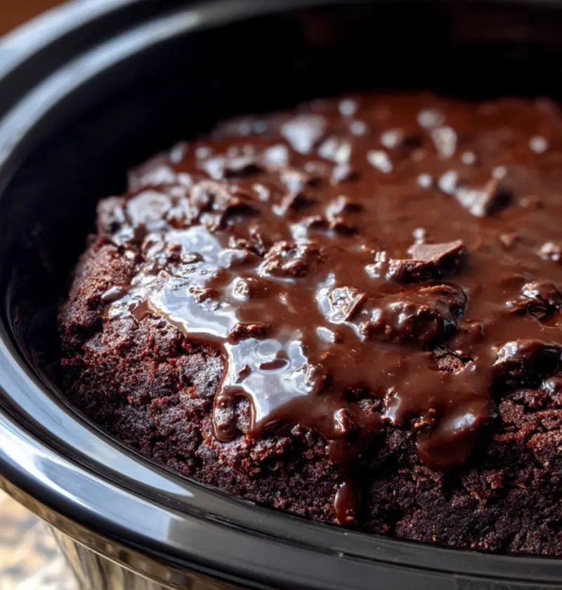 Slow Cooker 4-Ingredient Hot Fudge Brownies