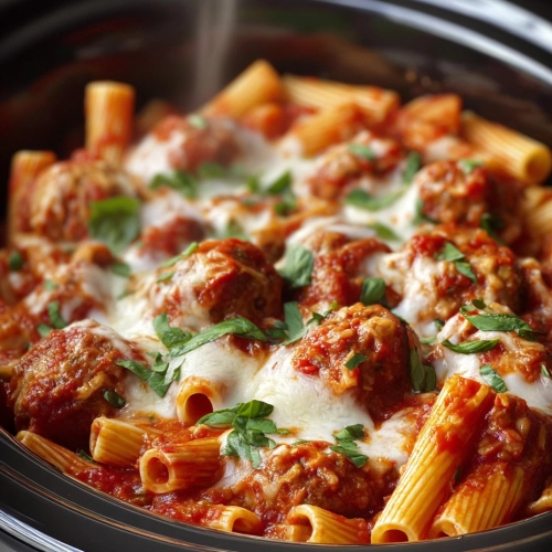 Slow Cooker 5-Ingredient Meatball Marinara Pasta
