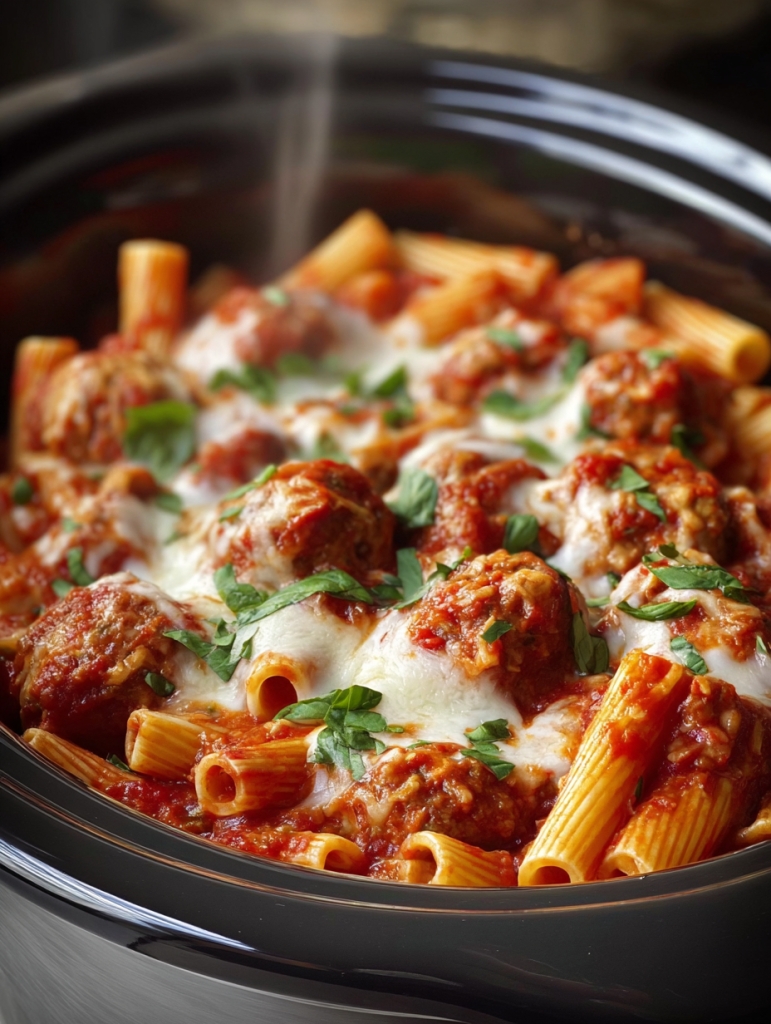 Slow Cooker 5-Ingredient Meatball Marinara Pasta
