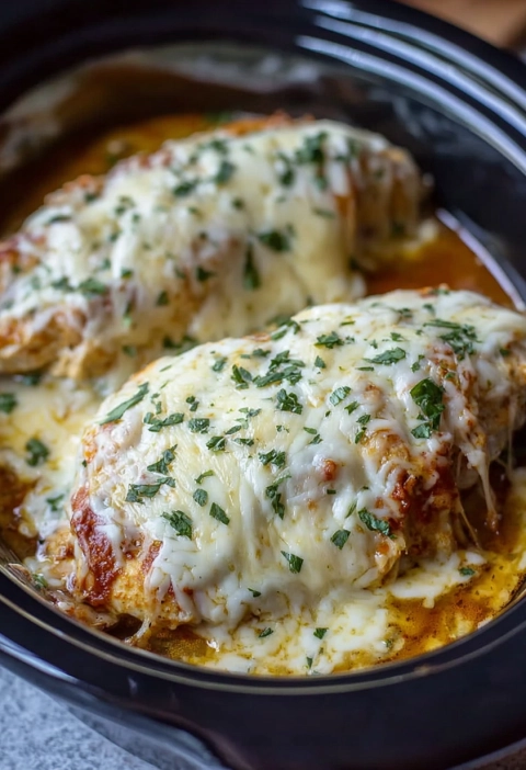 Slow Cooker Cheesy Mozzarella Chicken