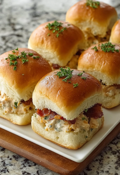 Creamy Chicken Ranch Bacon Sliders on Hawaiian Rolls
